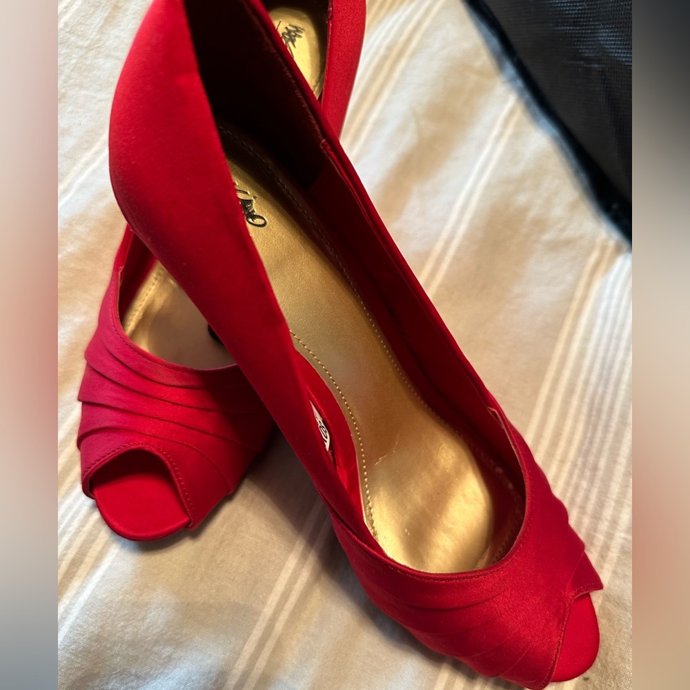 Red satin heels